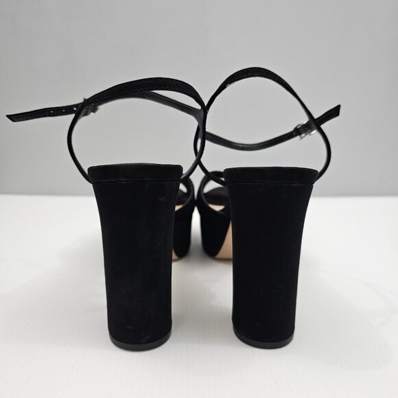 Schutz Keefa Platform Block Heel Womens 10 Black Nubuck Strappy Sandal Evening - Picture 8 of 13